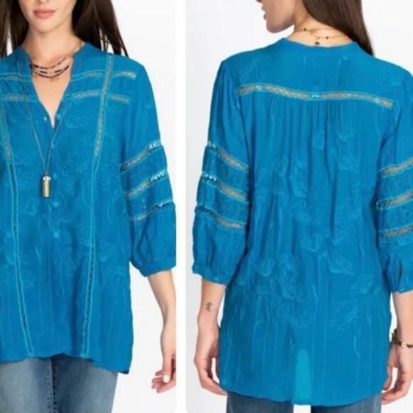 Johnny Was Turquoise Embroidered Daisy Peia Tunic XXS - Picture 8 of 8